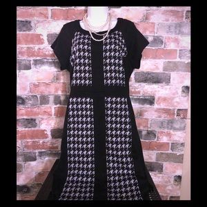 Houndstooth short sleeve midi length dress
